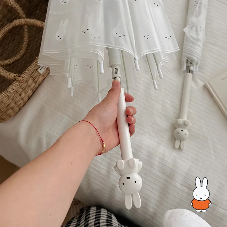 lovefuy/飞恋正版限米菲兔手柄半透明磨砂长柄自动可爱高颜值雨伞