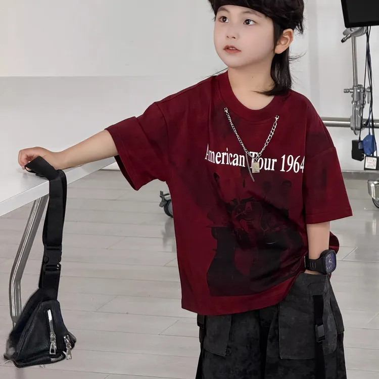 DEYAO/得遥男童潮酷短袖T恤2025夏装新款潮童洋气时髦帅气潮款