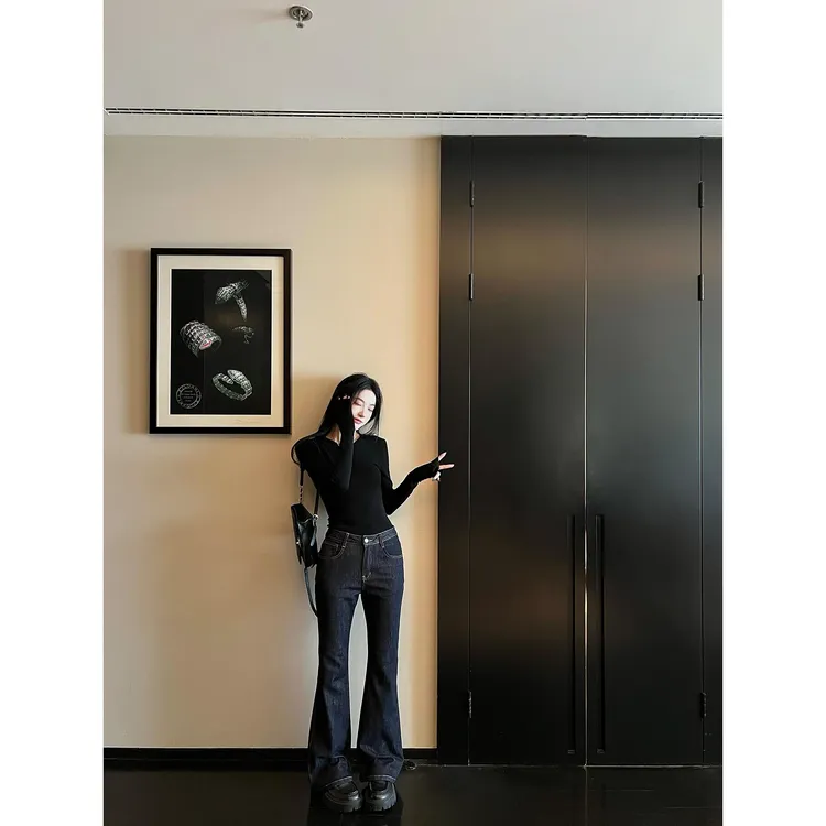 区区欧阳【CHAO能长腿滤镜】莱赛尔天丝牛仔裤中低腰修身复古长裤