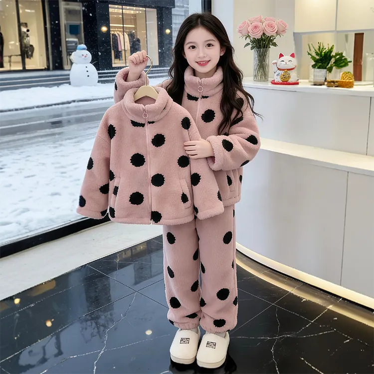 儿童珊瑚绒家居服冬季2025新款洋气女孩加绒加厚女童保暖睡衣套装