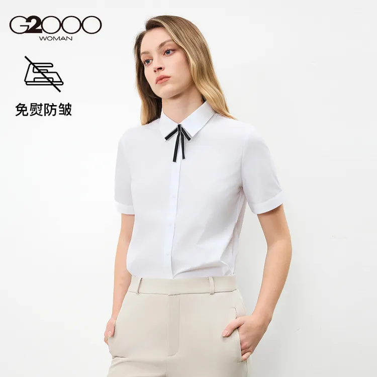 【配蝴蝶结/棉质免烫】G2000女装2026春夏通勤气质通勤短袖衬衫直播