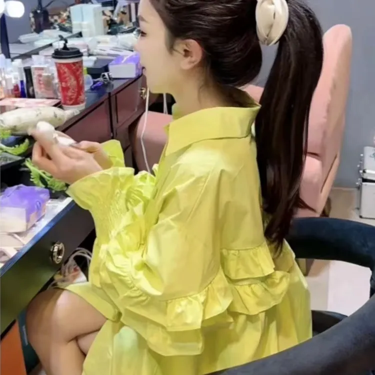 【伊冉慕】单排多扣灯笼袖不褪色衬衫常规袖成人常规款POLO领落肩袖