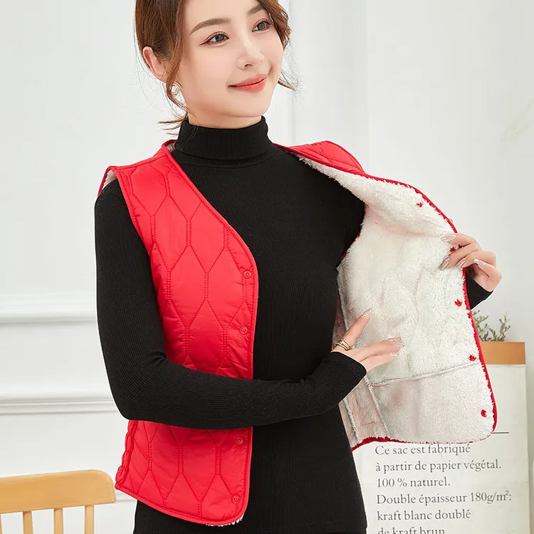 秋冬马甲女加绒加厚轻薄修身短款保暖背心贴身保暖防寒棉衣