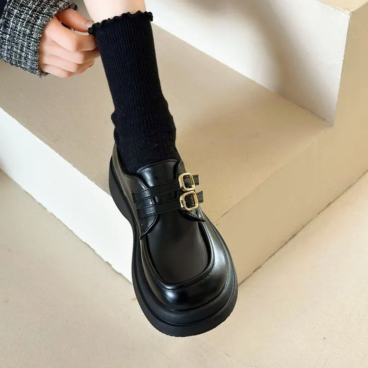 圆头乐福鞋女松糕2025年秋冬新款ins百搭英伦小皮鞋法式时尚单鞋