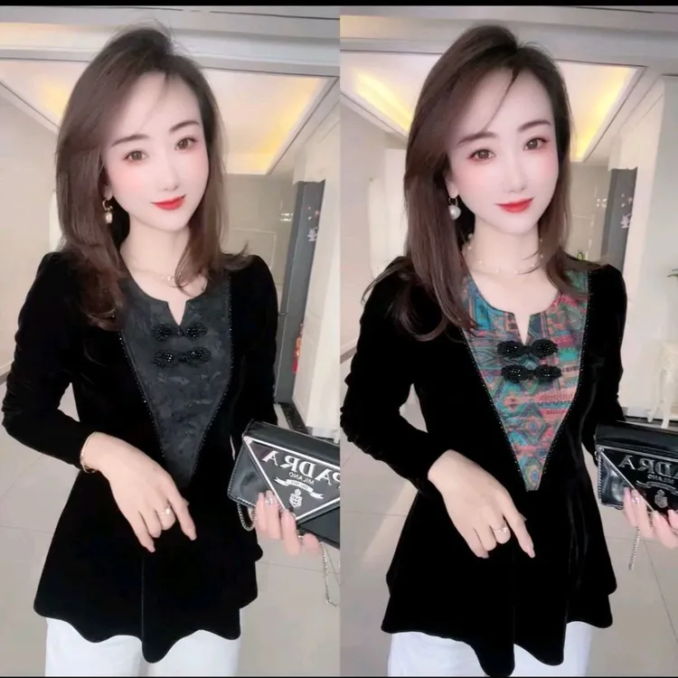 古典丝绒拼接裙摆衫2517HXMRQ