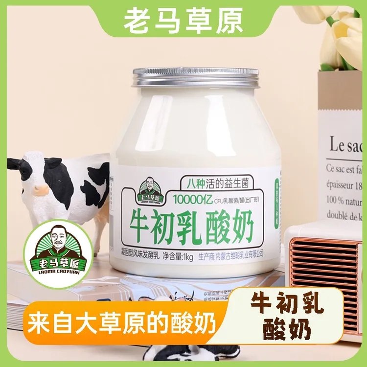 老马草原内蒙风味牛初乳酸奶1kg*2桶 单罐独立发酵 顺丰快递包邮