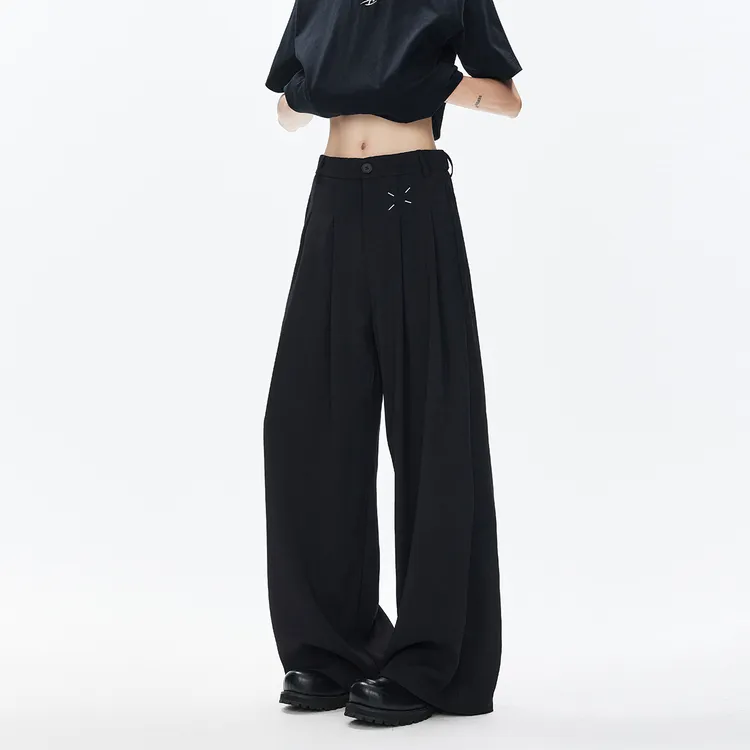 美式高街黑色西裤男士新款痞帅宽松垂感休闲百搭阔腿长裤