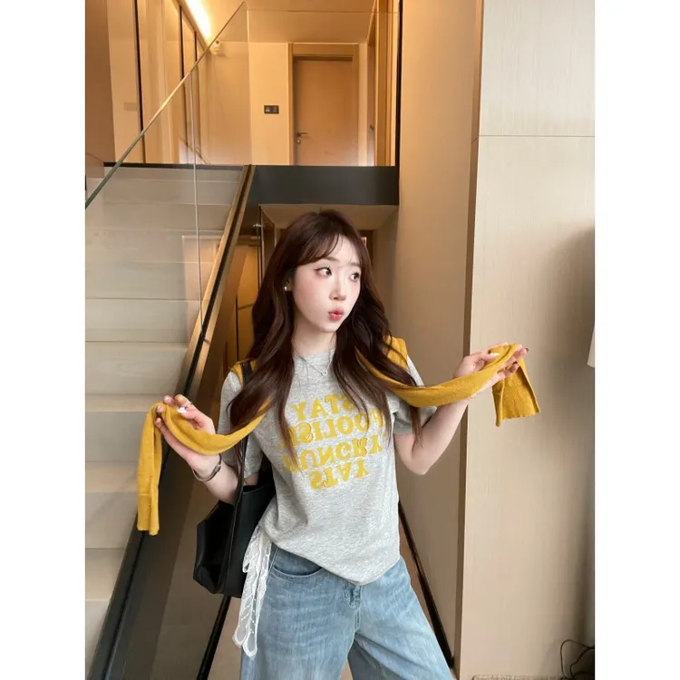 YPP！【简约字母T】韩版字母印花短夏季百搭显瘦气质宽松短袖