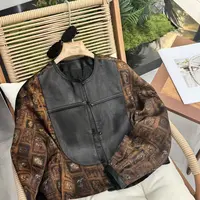 ZM25年新款插肩袖常规款休闲复古常规皮衣重工做旧印花拼接86933