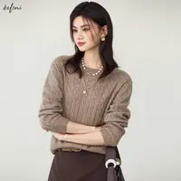 伊芙丽真丝羊绒圆领珠片绞花套头羊绒衫上衣2025秋新款1G9931791