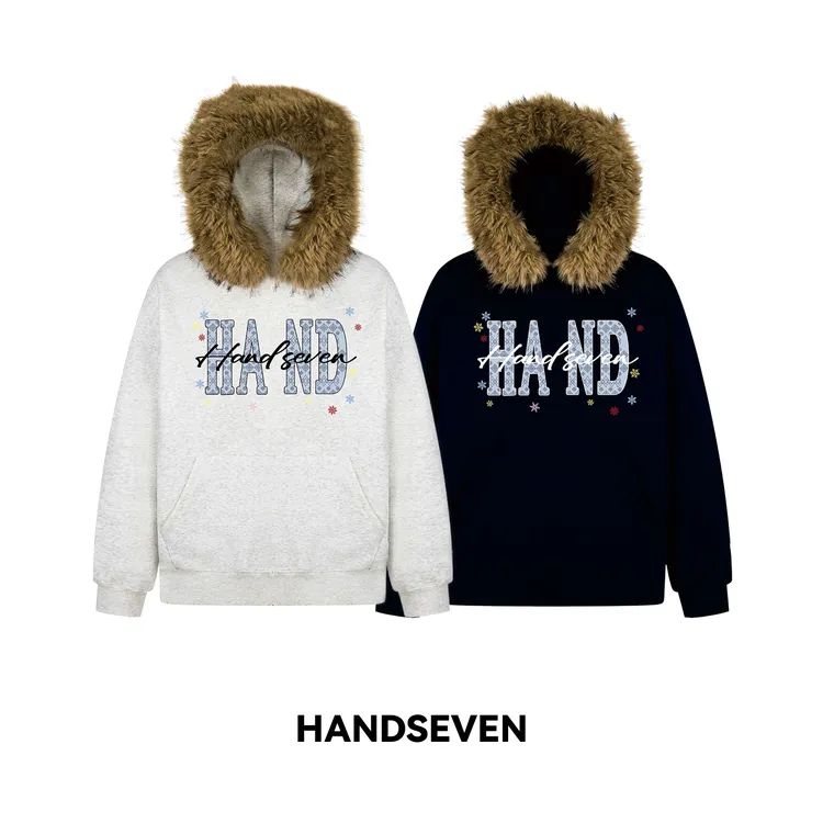 HandSeven美式高街彩色波点刺绣连帽卫衣男秋冬宽松情侣加绒外套