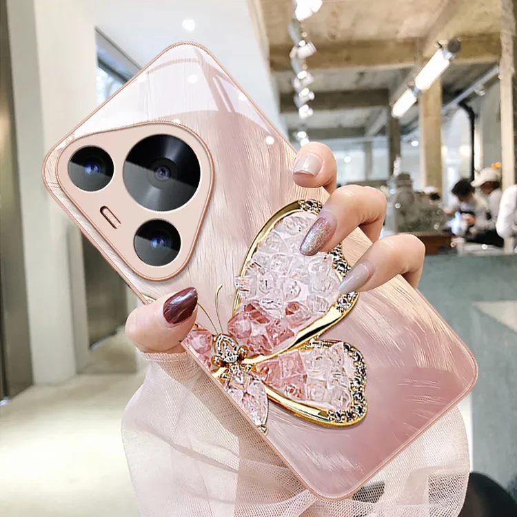 半边优雅蝴蝶适用华为pura80手机壳液态玻璃网红女款高级全包防摔