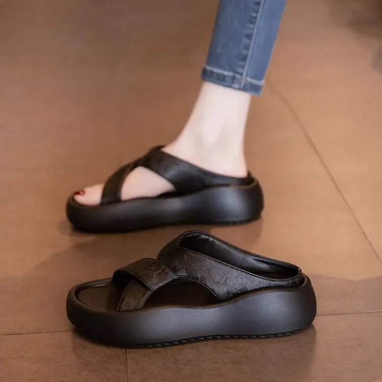 凉拖鞋女夏季2025新款时尚休闲百搭外穿厚底防滑坡跟一字拖鞋女