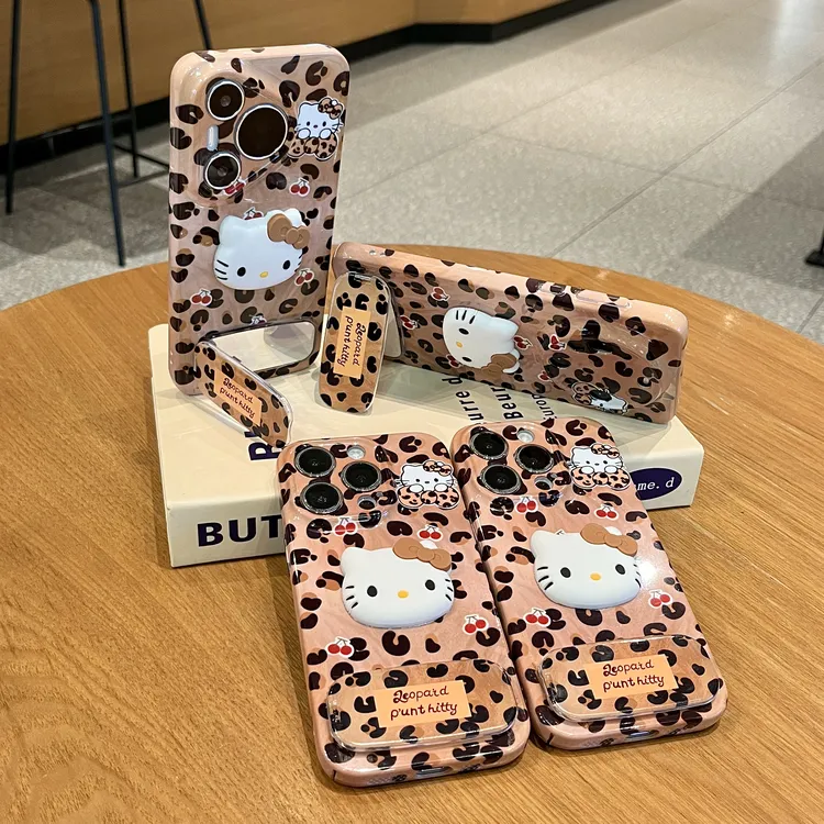 ins甜酷复古豹纹KT猫适用苹果16/13华为P70vivoppo小米15手机壳14