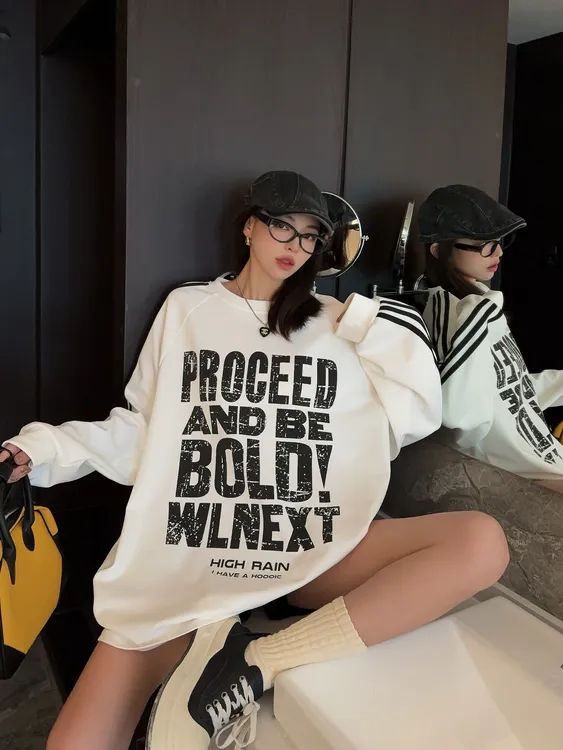 新款字母印花慵懒感大版遮屁股百搭显瘦长袖款1002