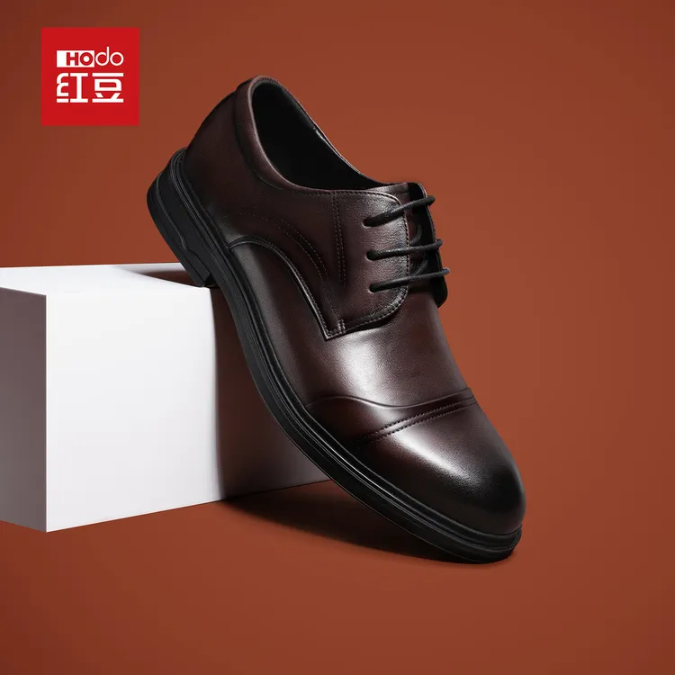 【100%头层牛皮鞋】红豆商务结婚真皮透气皮鞋男正装男士三接头皮鞋商品图