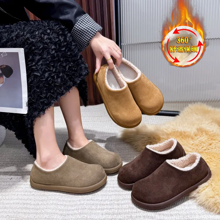 秋冬新款加绒保暖防滑穆勒棉拖加绒勃肯鞋包头毛毛小土豆雪地靴