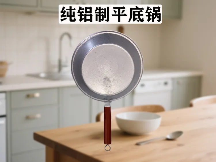 实木把手铝平底锅煎锅加厚手工铸造家用烙饼锅铝锅老式家用加厚锅