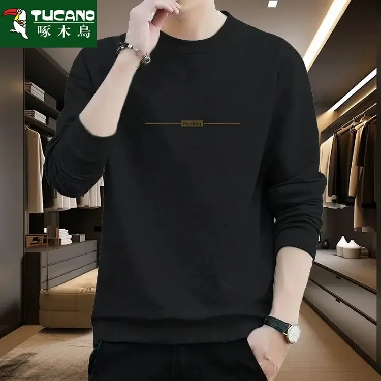 啄木鸟韩版新款男士华加厚圆领套头打底卫衣宽松大码卫衣潮流上衣