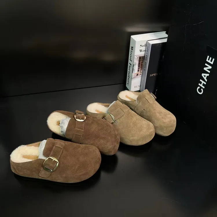 【羊毛大地】牛皮增高勃肯拖鞋女拖2025秋冬包头毛毛托5086