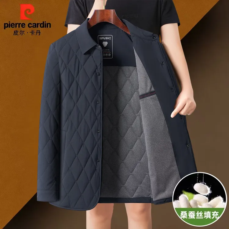 皮尔卡丹【含桑蚕丝】秋冬男士棉衣舒适翻领棉服中年棉袄爸爸装外套商品图