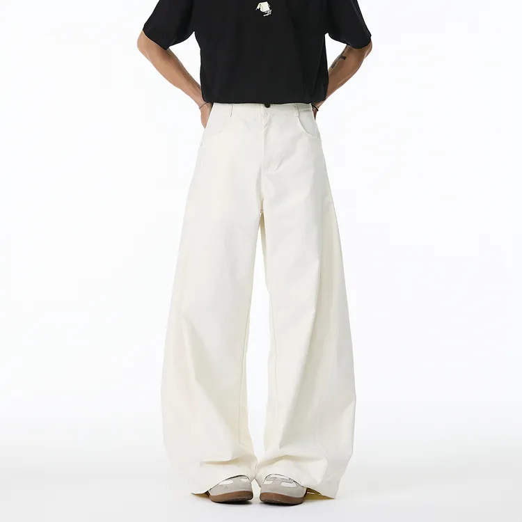 chements夏季新款弹力解构弯刀裤男女韩版宽松白裤子直筒休闲长裤
