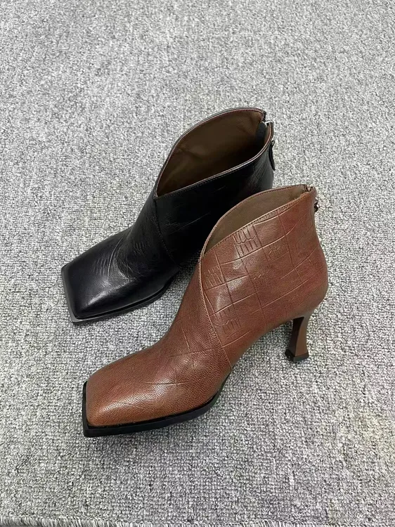 成都女鞋]7公分秋冬网红阔腿裤专用精致米兰达特软真羊皮女鞋