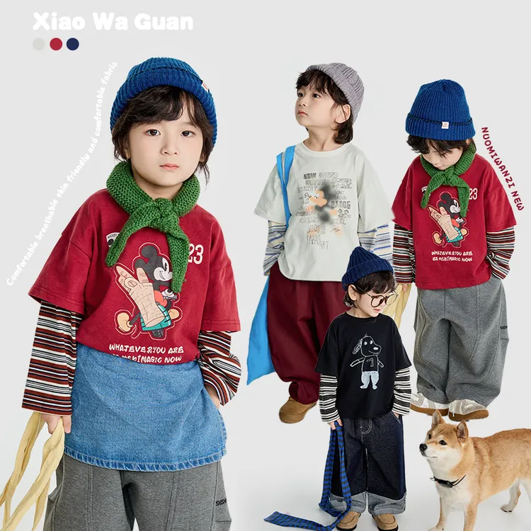 【现货】韩版百搭洋气卡通假两件T恤（秋款）XWG-25029