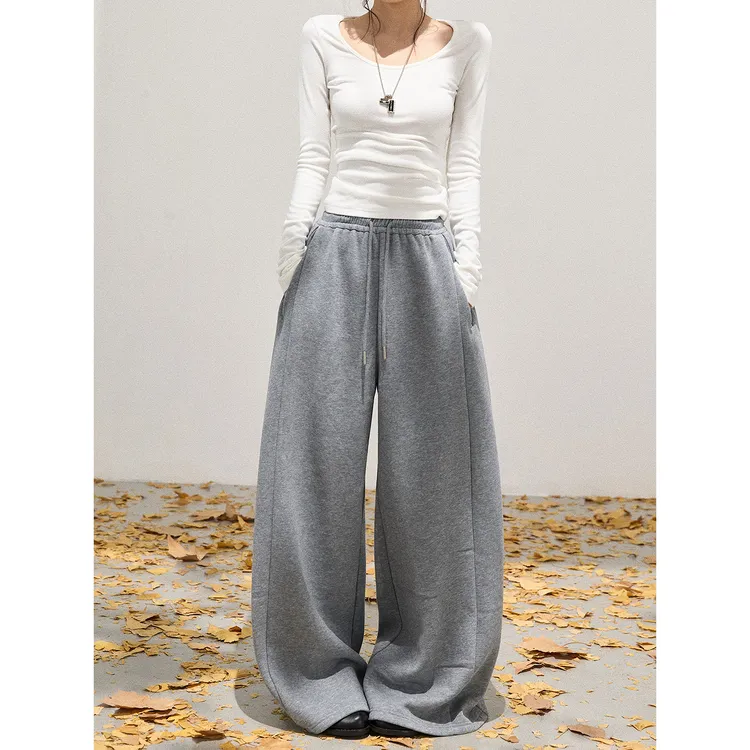 谢不肉 抽绳垂坠感阔腿休闲裤女秋冬显瘦休闲时尚百搭长裤51026