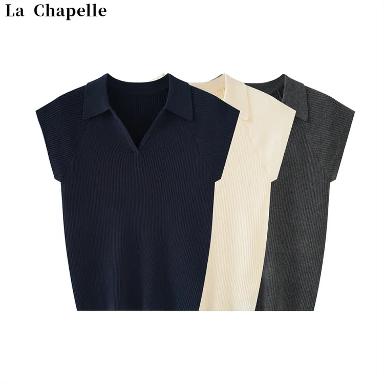 La Chapelle/拉夏贝尔2025春季新款收腰修身V领内搭短袖针织衫女