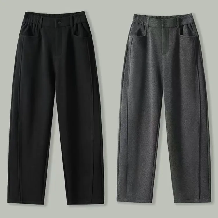 重磅羊毛呢加厚保暖弯刀裤男秋冬美式阔腿宽松直筒运动加绒休闲裤