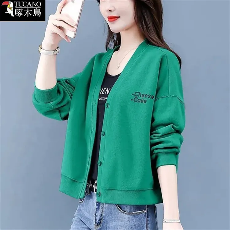 啄木鸟宽松显瘦卫衣女2025年新款春秋长袖印花纯色上衣开衫外套潮