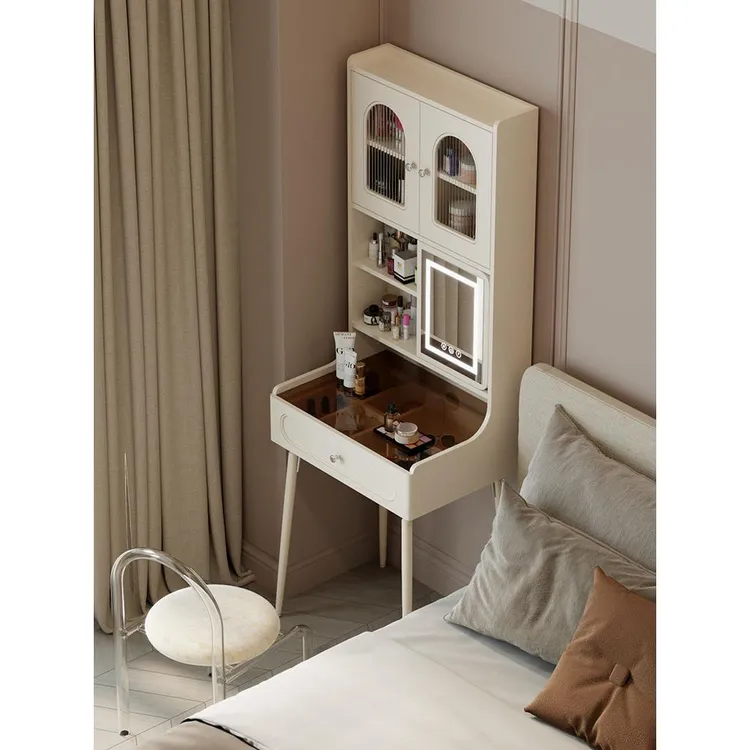 2024新款法式奶油风梳妆台侘寂风小户型50cm60化妆桌带镜子化妆台