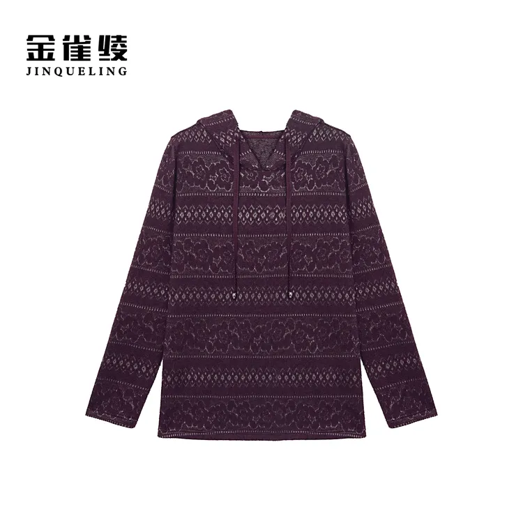 金雀绫【紫焰骑士】设计款绒感提花羊毛混纺连帽针织衫SZA3SY729