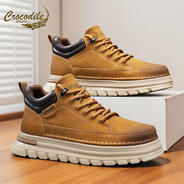 鳄鱼恤工装风复古港风车缝线中帮马丁靴防滑单鞋加绒保暖雪地靴