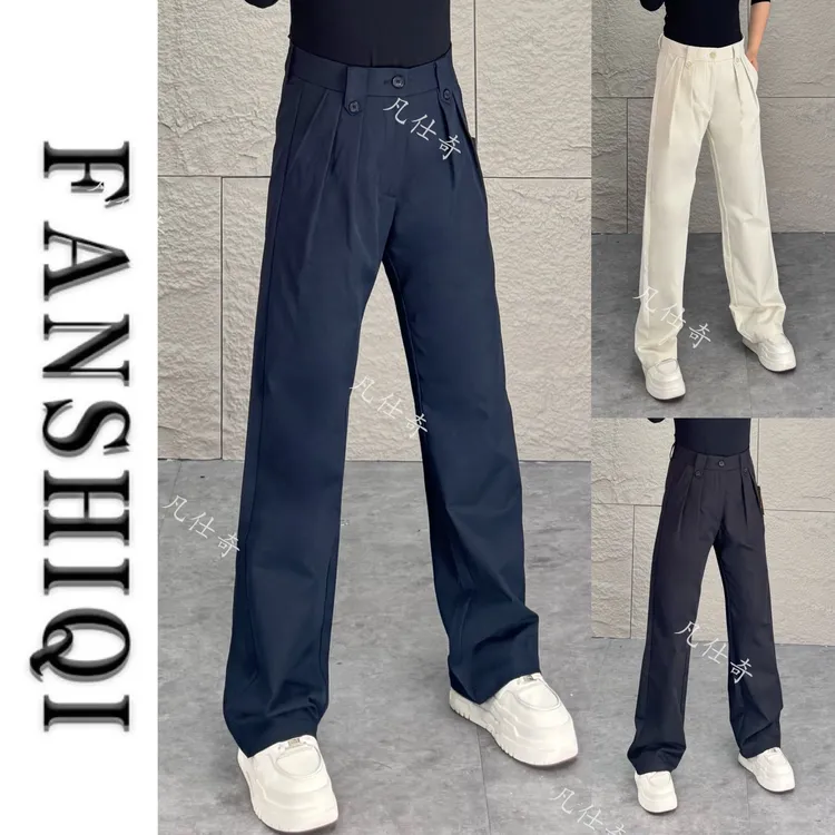 秋季新款男士西装面料上窄下阔休闲裤高级显瘦收腰微阔休闲裤6811