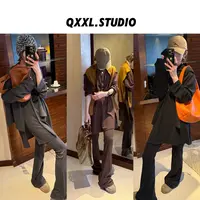 邱小小丽呀 秋季新款韩版休闲显瘦套装打底长袖T恤+微喇裤两件套