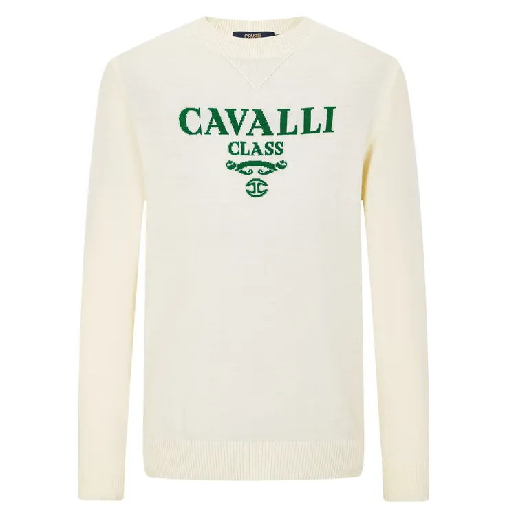 Cavalli Class25秋 经典刺绣logo圆领长袖羊毛针织 CFC240
