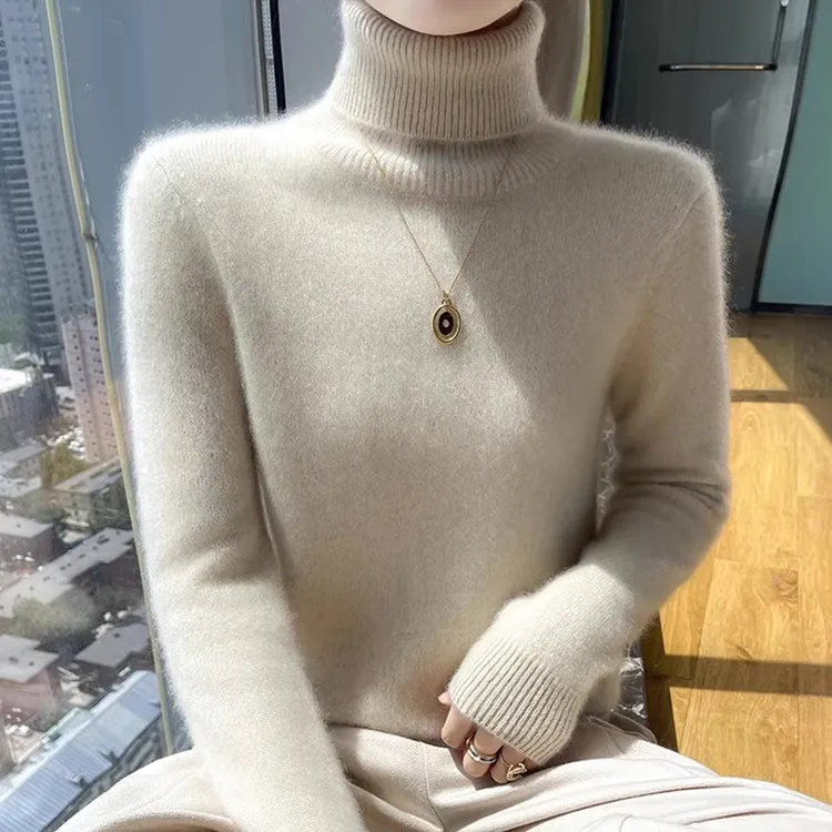 100纯羊绒衫女秋冬新款加厚宽松打底衫纯色高领羊毛百搭针织毛衣