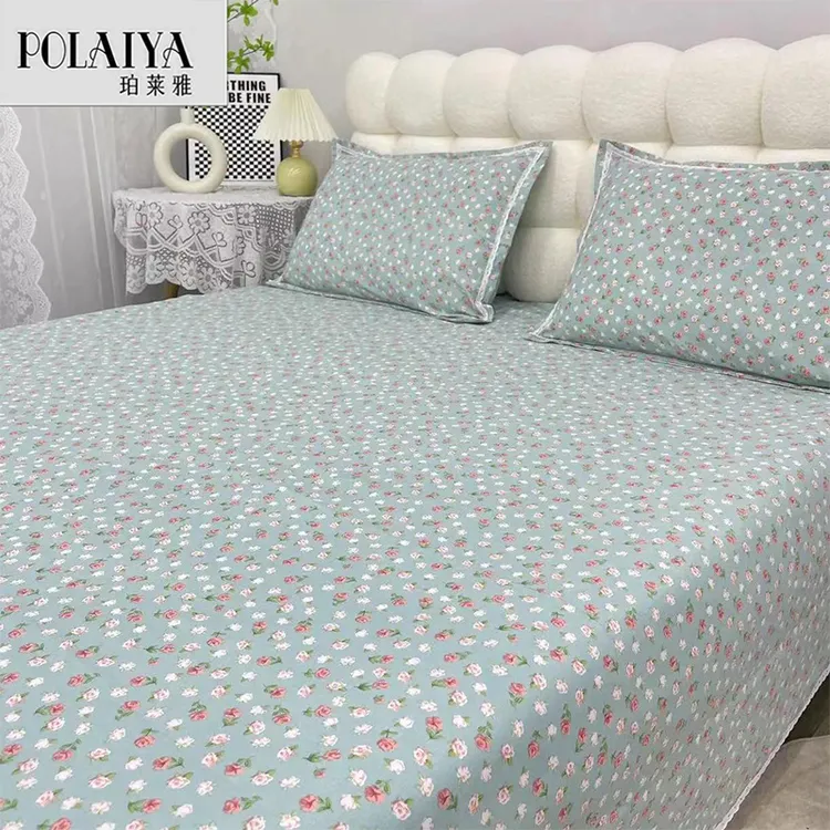【POLAIYA珀莱雅】加厚纯棉老粗布带蕾丝花边床单三件套耐磨透气