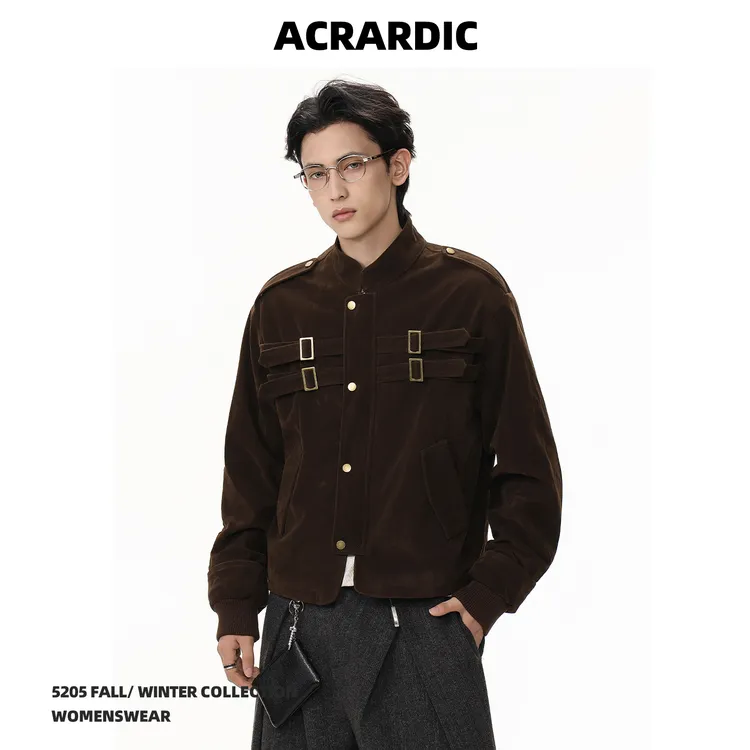 ACRARDIC2025秋冬美式仿麂皮立领夹克男痞帅boxy正肩短款外套潮流
