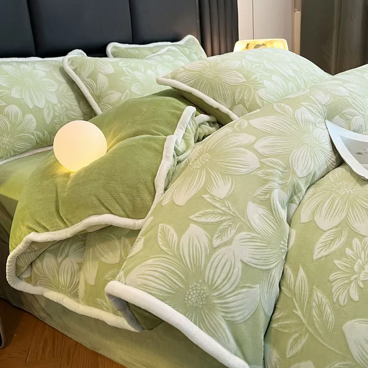 [轻奢6D雕花款]床单新款立体雕花款加厚加密高克重牛奶绒四件套