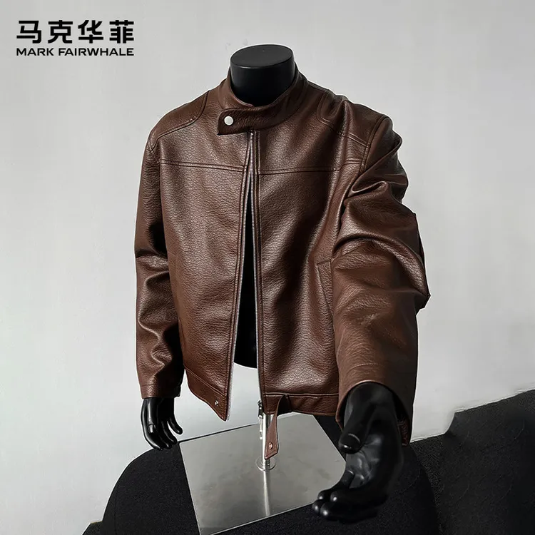 马克华菲男士短款立领宽松型直下摆皮衣秋季韩版时尚帅气休闲潮流