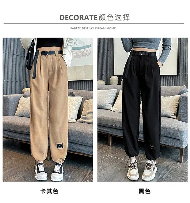 3298薄款其他风格九分裤高腰休闲裤夏季宽松垂感显瘦运动阔腿亲肤