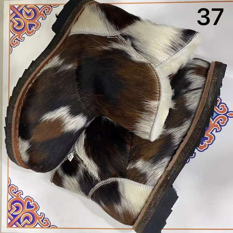 女款马皮厚底马毛靴，秋冬防滑保暖靴 时尚百搭