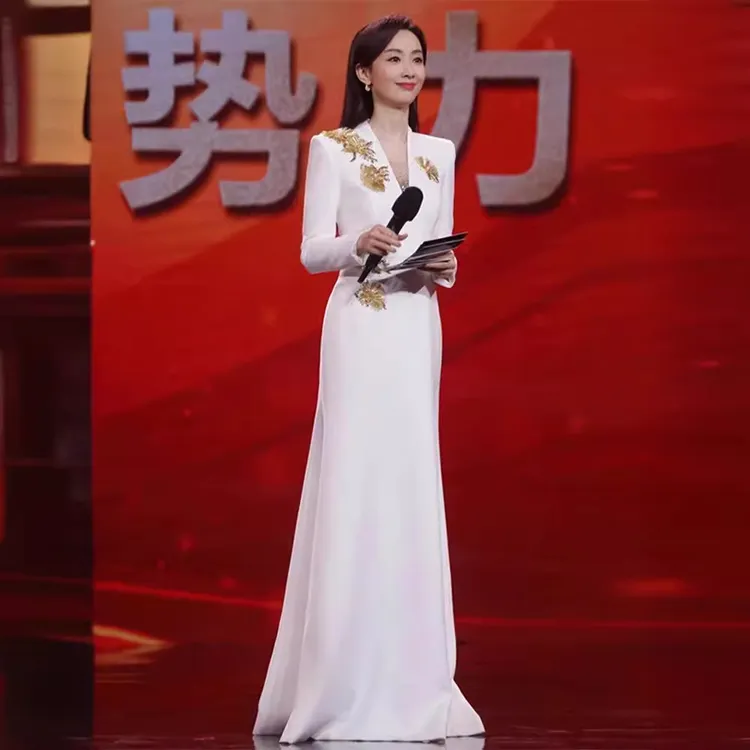 白色晚礼服2025新款轻奢文艺汇演主持人收腰长裙小众鱼尾宴会礼ts
