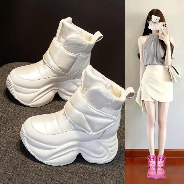 防水雪地靴女款2025新款冬季加绒加厚底东北大棉鞋子内增高马丁靴