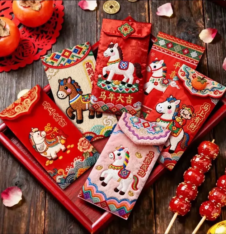 【卡通手绘福马萌马系列】平面刺绣风格可爱卡通春节红包马年利是封