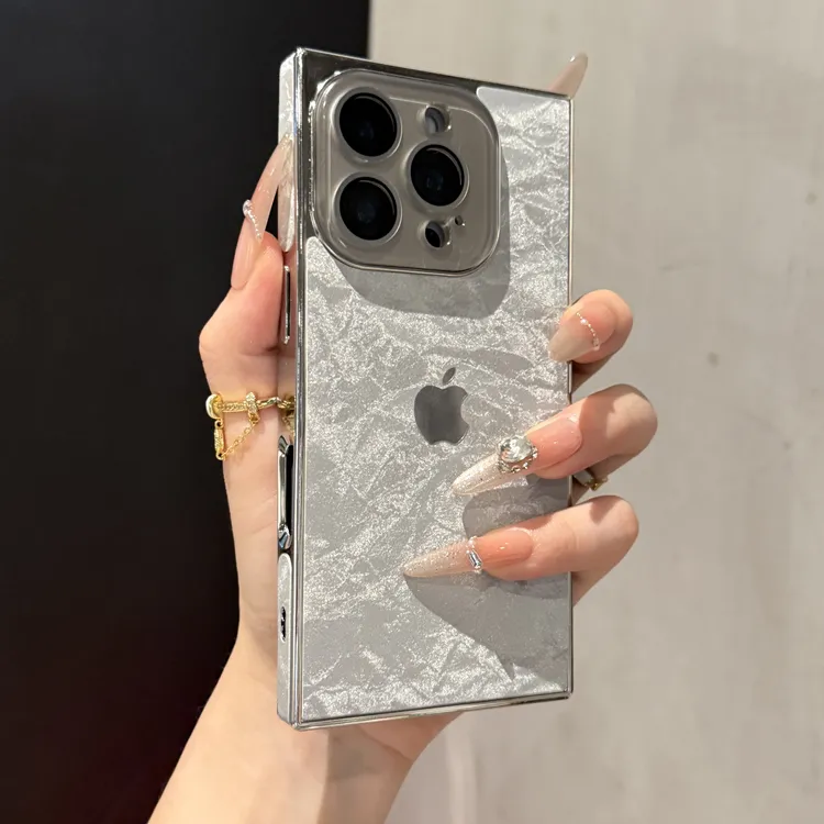 高级感方形电镀绒布雪山纹适用苹果16手机壳15promax轻奢14时尚13