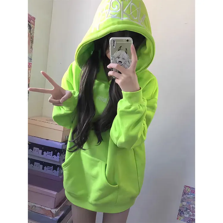质感超绝美式字母刺绣连帽卫衣女秋冬季加绒加厚宽松长袖外套上衣